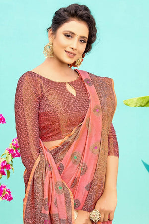 Brick Pink Banarasi Chanderi Saree
