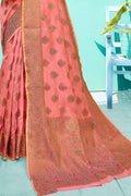 Brick Pink Banarasi Chanderi Saree