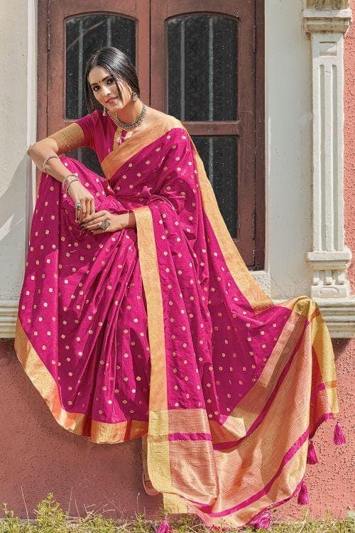 Cerise Pink Banarasi Chanderi Saree