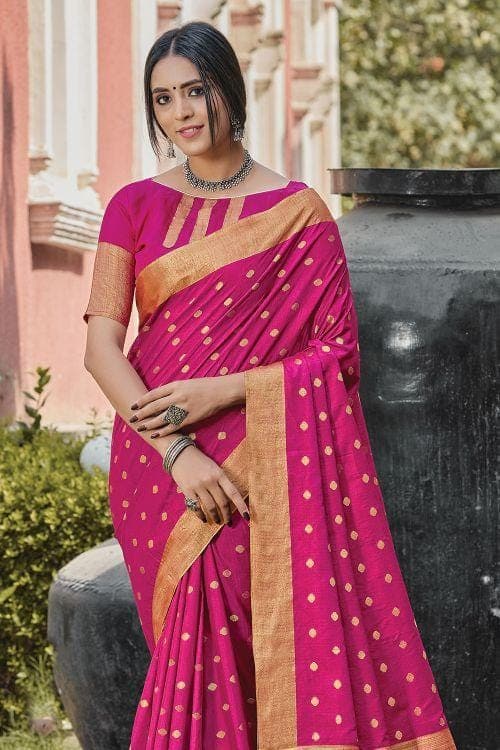 Cerise Pink Banarasi Chanderi Saree