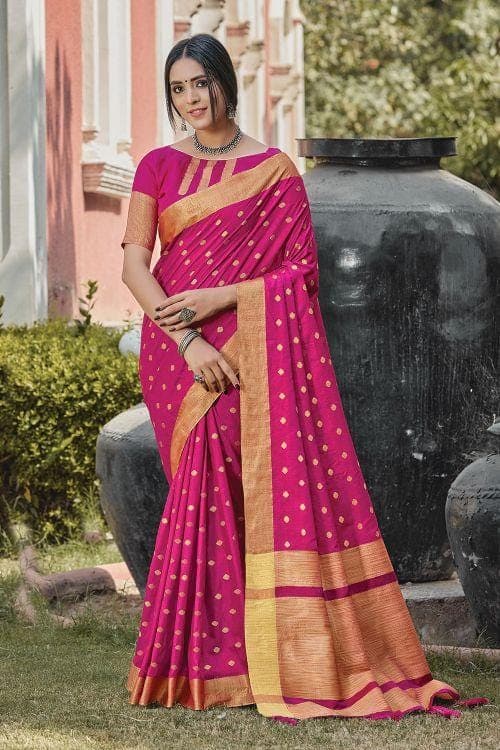 Cerise Pink Banarasi Chanderi Saree