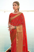 Chilli Red Banarasi Chanderi Saree