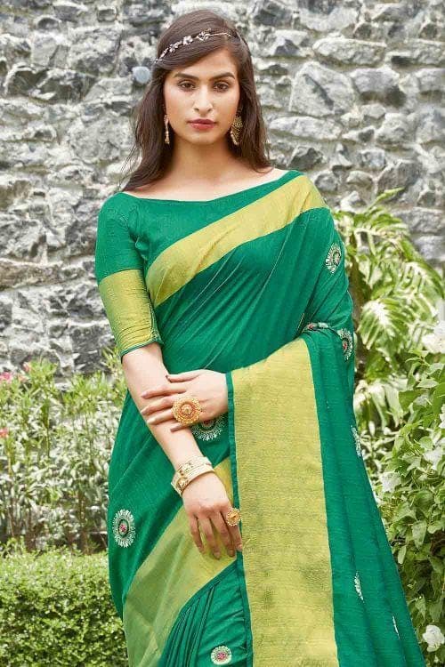 Clover Green Banarasi Chanderi Saree