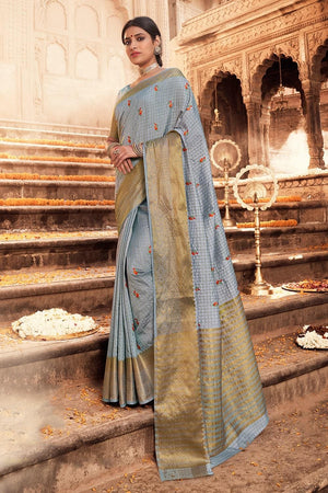 Coin Grey Banarasi Chanderi Saree
