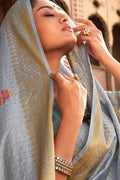 Coin Grey Banarasi Chanderi Saree