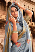 Coin Grey Banarasi Chanderi Saree