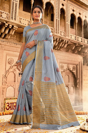 Coin Grey Banarasi Chanderi Saree