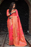 Coral Pink Banarasi Chanderi Saree
