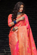 Coral Pink Banarasi Chanderi Saree