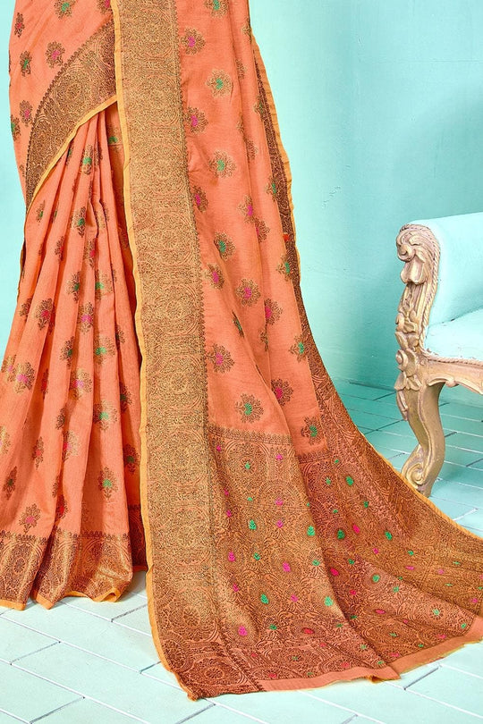 Coral Pink Banarasi Chanderi Saree