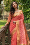 Coral Pink Banarasi Chanderi Saree