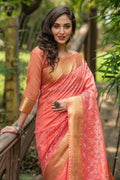 Coral Pink Banarasi Chanderi Saree