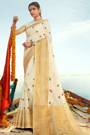 Cream Colour Banarasi Chanderi Saree