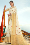 Cream Colour Banarasi Chanderi Saree