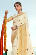 Cream Colour Banarasi Chanderi Saree
