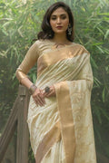 Cream Colour Banarasi Chanderi Saree