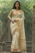 Cream Colour Banarasi Chanderi Saree