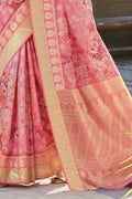 Creamy Pink Banarasi Chanderi Saree