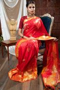 Crepe Red Banarasi - Chanderi Saree