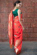 Crimson Red Banarasi - Chanderi Saree