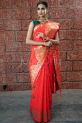 Crimson Red Banarasi - Chanderi Saree