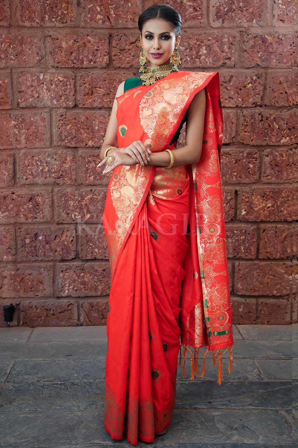Crimson Red Banarasi - Chanderi Saree