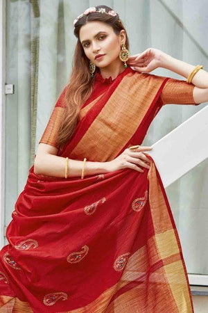 Crimson Red Banarasi Chanderi Saree