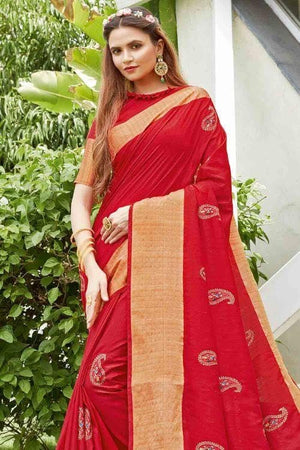 Crimson Red Banarasi Chanderi Saree