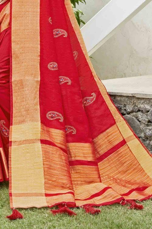 Crimson Red Banarasi Chanderi Saree
