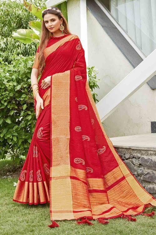 Crimson Red Banarasi Chanderi Saree