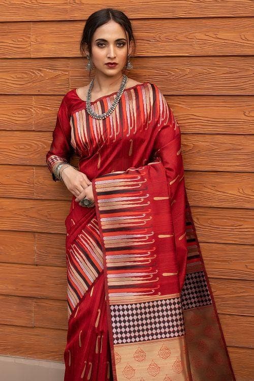 Crimson Red Banarasi Chanderi Saree