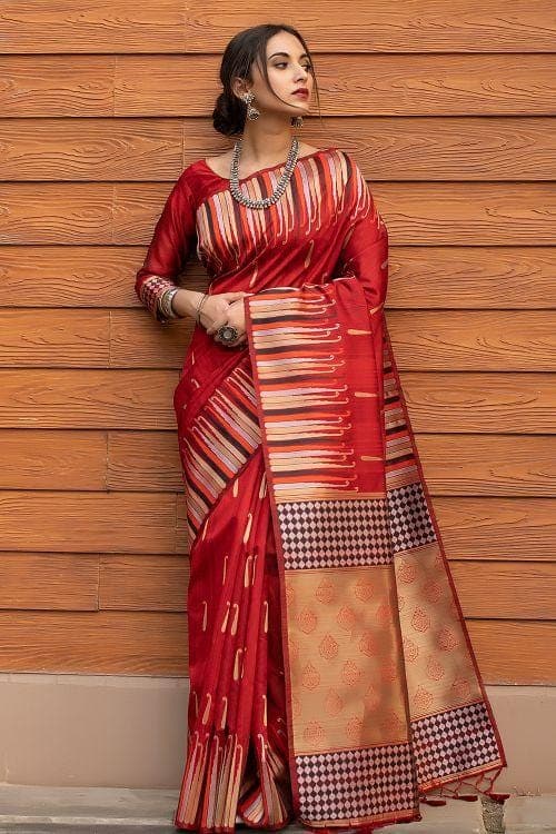 Crimson Red Banarasi Chanderi Saree