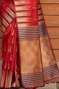 Crimson Red Banarasi Chanderi Saree