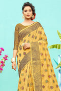 Dandelion Yellow Banarasi Chanderi Saree