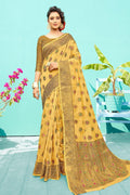 Dandelion Yellow Banarasi Chanderi Saree