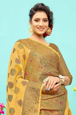 Dandelion Yellow Banarasi Chanderi Saree