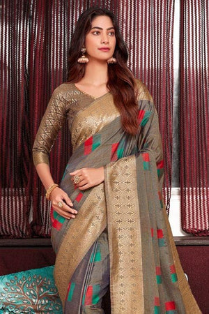 Dove Grey Banarasi Chanderi Saree