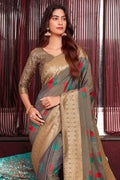 Dove Grey Banarasi Chanderi Saree