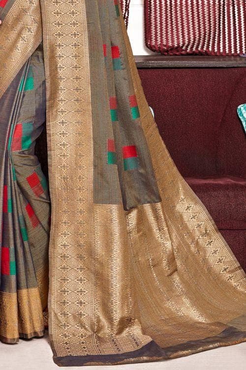 Dove Grey Banarasi Chanderi Saree