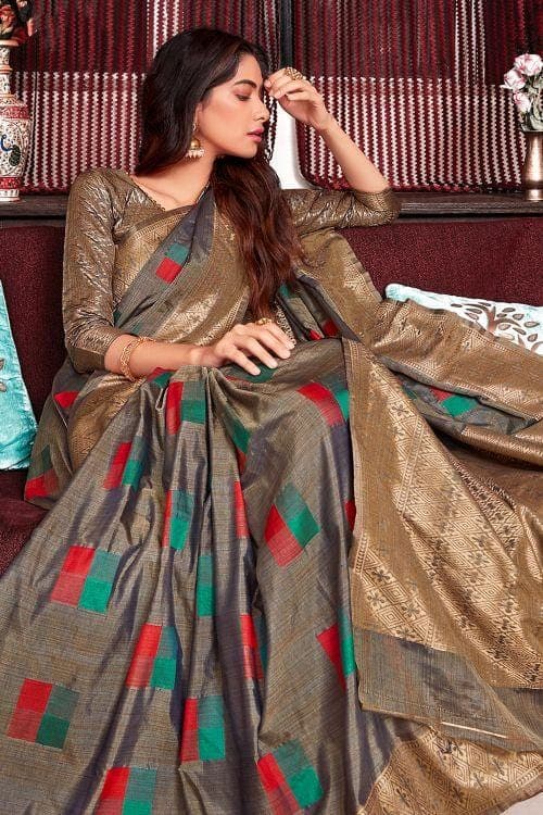 Dove Grey Banarasi Chanderi Saree