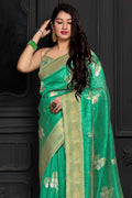 Banarasi - Chanderi Saree Emerald Green Banarasi Chanderi Saree saree online