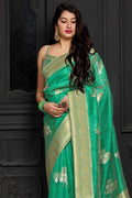 Banarasi - Chanderi Saree Emerald Green Banarasi Chanderi Saree saree online