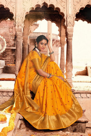 Fire Orange Banarasi Chanderi Saree