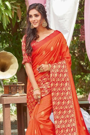 Fire Orange Banarasi Chanderi Saree