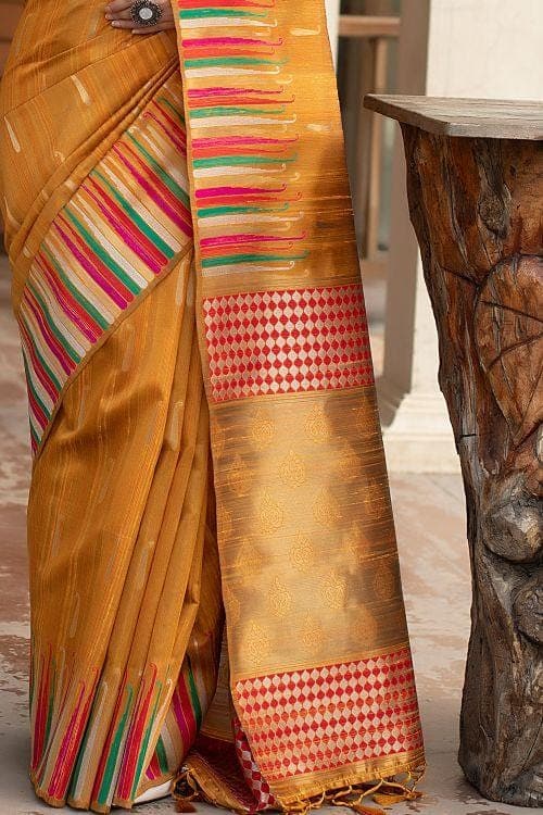 Fire Yellow Banarasi Chanderi Saree