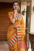 Fire Yellow Banarasi Chanderi Saree