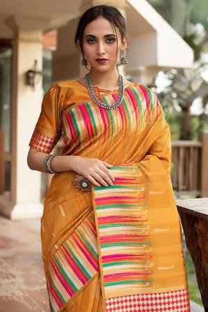 Fire Yellow Banarasi Chanderi Saree