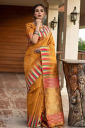 Fire Yellow Banarasi Chanderi Saree