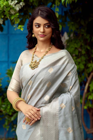 Fog Grey Banarasi Chanderi Saree