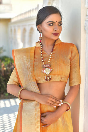 Gold Orange Banarasi Chanderi Saree